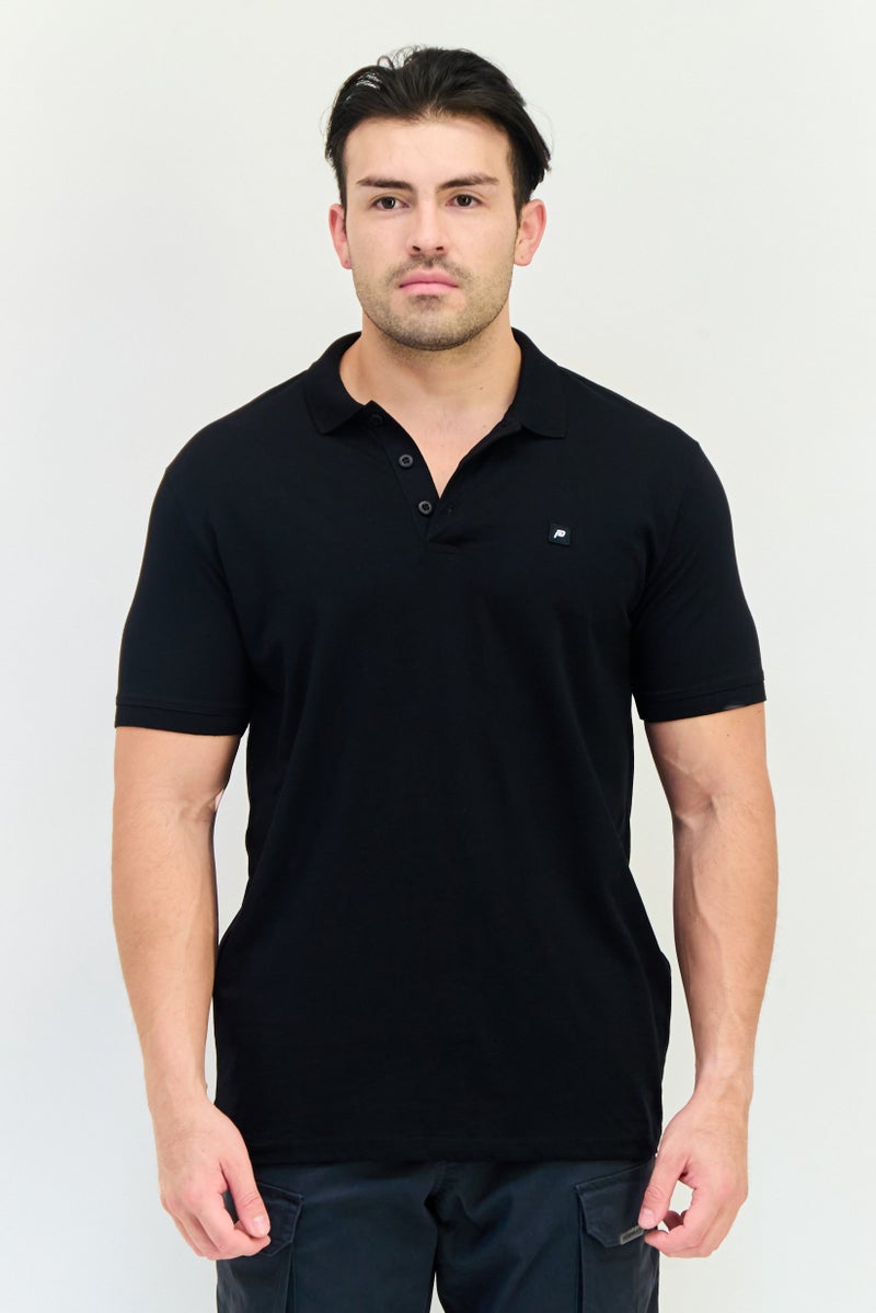 833 POLICE Men Regular Fit Short Sleeves Brand Logo Polo Shirt, Black - Image 1