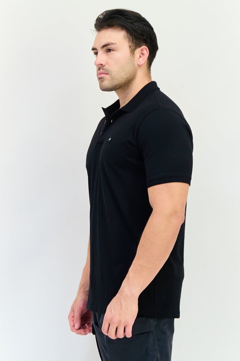 833 POLICE Men Regular Fit Short Sleeves Brand Logo Polo Shirt, Black - Image 2