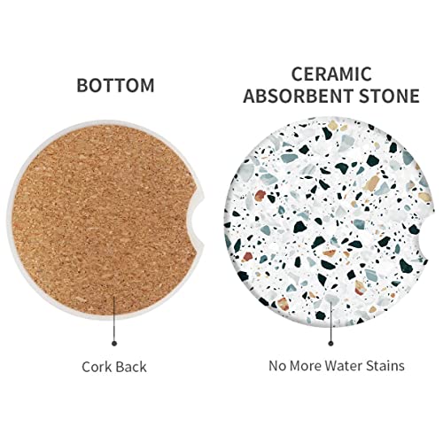 Britimes Car Coasters for Drinks Absorbent, 2 Pack Cup Holders, 2.56" Ceramic Stone & Non-Scratch Cork Base Coasters Cupholder, Auto Accessories for Women & Men, Classic Italian Floor Venetian Natural - Image 2