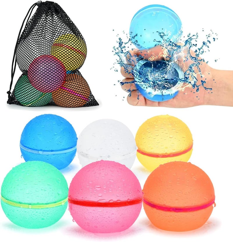 98K Reusable Water Balloons 6Pcs with Mesh Bag, Self Sealing Silicone Ball Latex-Free, No Clean Hassle, Easy to Fill, Summer Water Toys Swimming Pool Beach Park Yard Outdoor Games Party Supplies - Image 1