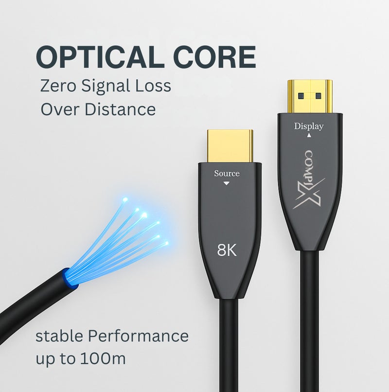 COMPIX HDMI 2.1 Fiber Optic Cable 50M, High-Speed HDMI Cord 48Gbps, 8K@60Hz, 4K@120/144Hz, Active Optical Supports eARC/Dolby/HDR 10+/HDCP, Compatible with PS5/PS4, Xbox, MacBook Pro, Projector, TV - Image 2