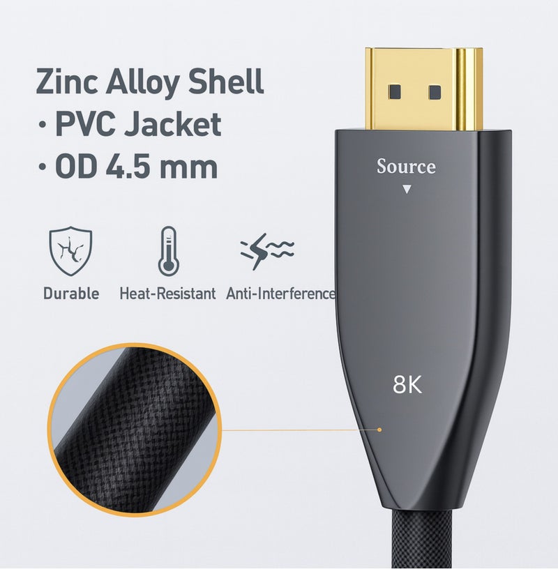 COMPIX HDMI 2.1 Fiber Optic Cable 50M, High-Speed HDMI Cord 48Gbps, 8K@60Hz, 4K@120/144Hz, Active Optical Supports eARC/Dolby/HDR 10+/HDCP, Compatible with PS5/PS4, Xbox, MacBook Pro, Projector, TV - Image 3