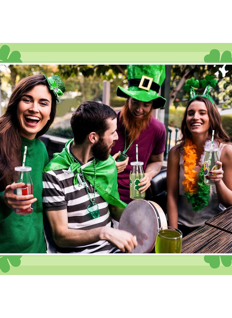 Nuenen Nuenen St Patricks Day Cups Sets Including 12 Pieces Reusable Glass Bottle Milk Bottle with Metal Screw on Lids and 50 Pieces Straw and 100 Pieces Cute Sticker  - Image 5