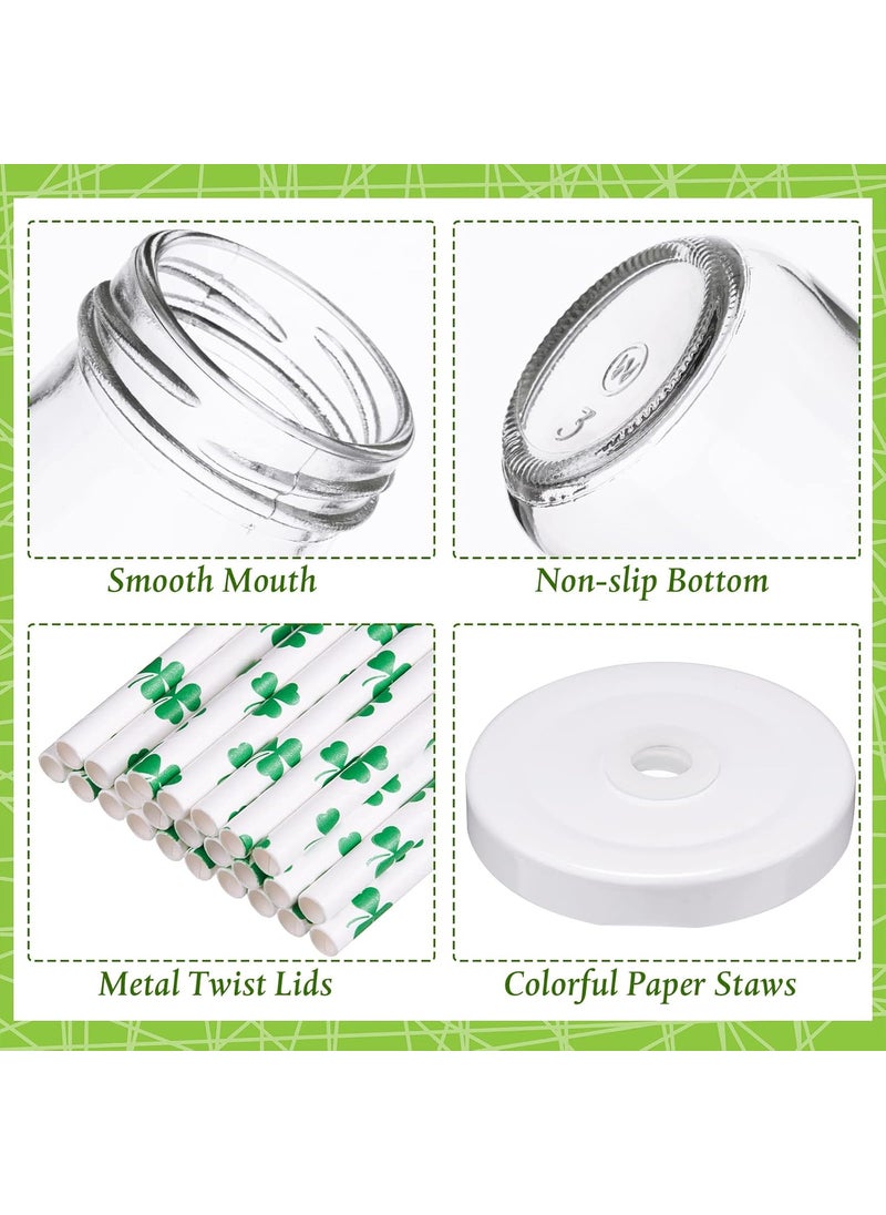 Nuenen Nuenen St Patricks Day Cups Sets Including 12 Pieces Reusable Glass Bottle Milk Bottle with Metal Screw on Lids and 50 Pieces Straw and 100 Pieces Cute Sticker  - Image 3