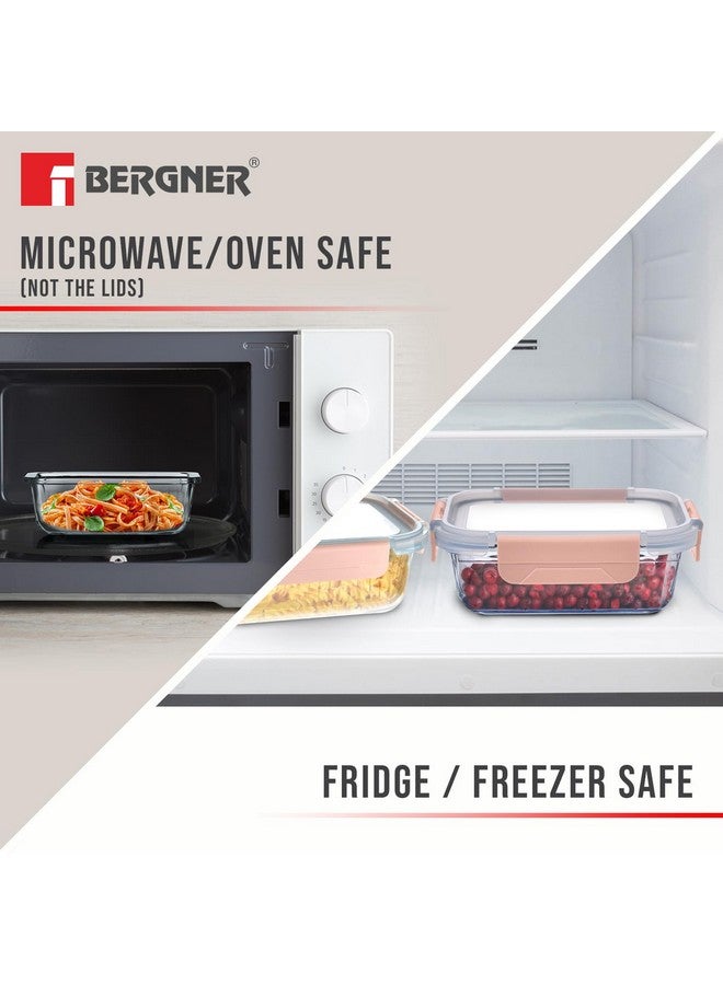 BERGNER حاوية طعام مستطيلة من بوروسيليكات BERGNER سعة 1.5 لتر للمطبخ/التيفين، غطاء محكم مع أقفال، موفرة للمساحة، قابلة للتكديس، آمنة للاستخدام في الميكروويف والفرن، آمنة للطعام، آمنة في غسالة الصحون، وردي - Image 4