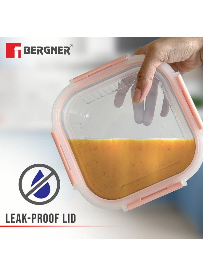 BERGNER حاوية طعام مستطيلة من بوروسيليكات BERGNER سعة 1.5 لتر للمطبخ/التيفين، غطاء محكم مع أقفال، موفرة للمساحة، قابلة للتكديس، آمنة للاستخدام في الميكروويف والفرن، آمنة للطعام، آمنة في غسالة الصحون، وردي - Image 5
