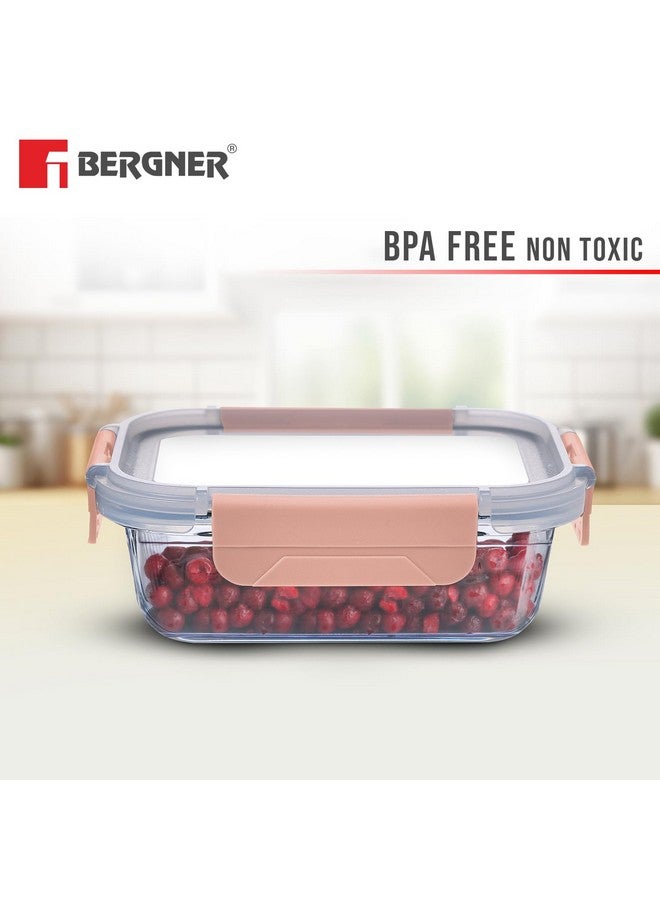 BERGNER حاوية طعام مستطيلة من بوروسيليكات BERGNER سعة 1.5 لتر للمطبخ/التيفين، غطاء محكم مع أقفال، موفرة للمساحة، قابلة للتكديس، آمنة للاستخدام في الميكروويف والفرن، آمنة للطعام، آمنة في غسالة الصحون، وردي - Image 3
