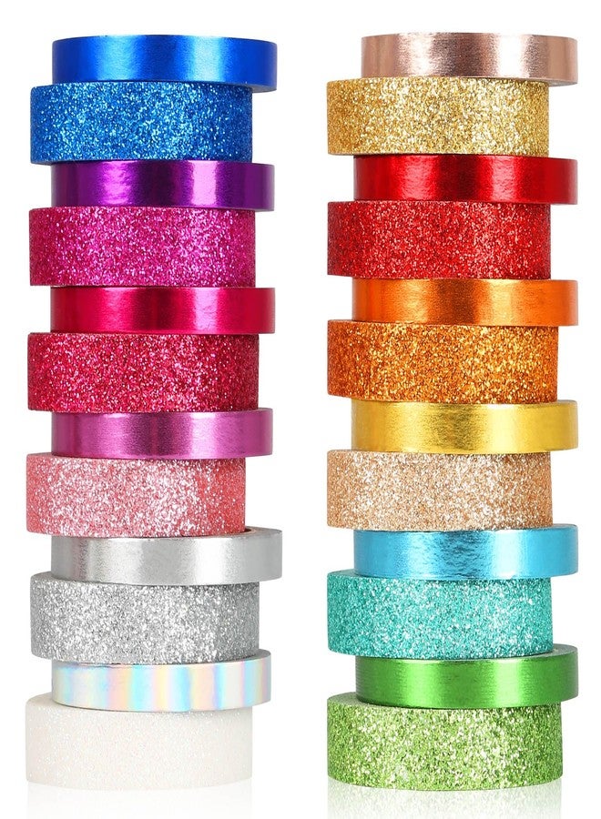 AEBORN Glitter & Foil Washi Tape - 24 Rolls Thin Colored Masking Tape Set, 6mm/10mm Decorative Tapes for Bullet Journal, Scrapbook, DIY Crafts, Gift Packaging - Image 1