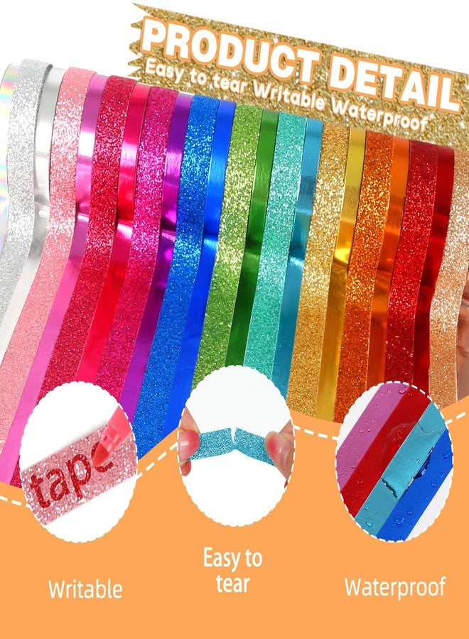 AEBORN Glitter & Foil Washi Tape - 24 Rolls Thin Colored Masking Tape Set, 6mm/10mm Decorative Tapes for Bullet Journal, Scrapbook, DIY Crafts, Gift Packaging - Image 3