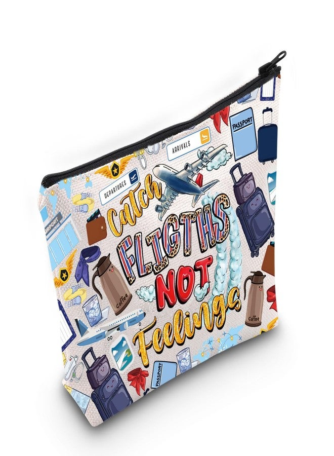 LEVLO Flight Attendant Cosmetic Make Up Bag Pilot Gift Catch The Flights Not Feelings Makeup Zipper Pouch Bag Airplane Traveler Gift (Flights Not Bag) - Image 1