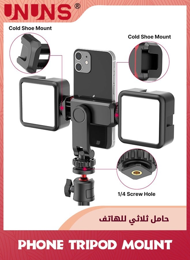 UNUNS Phone Tripod Mount,Universal iPhone Holder Clamp With Dual Cold Shoe,Multi-Functional 360° Rotatable Clamp Holder Phone Clip Adapter For All Phones Vlog Selfie Live Streaming Video Recording  - Image 2