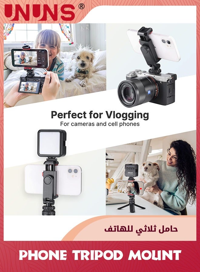 UNUNS Phone Tripod Mount,Universal iPhone Holder Clamp With Dual Cold Shoe,Multi-Functional 360° Rotatable Clamp Holder Phone Clip Adapter For All Phones Vlog Selfie Live Streaming Video Recording  - Image 5