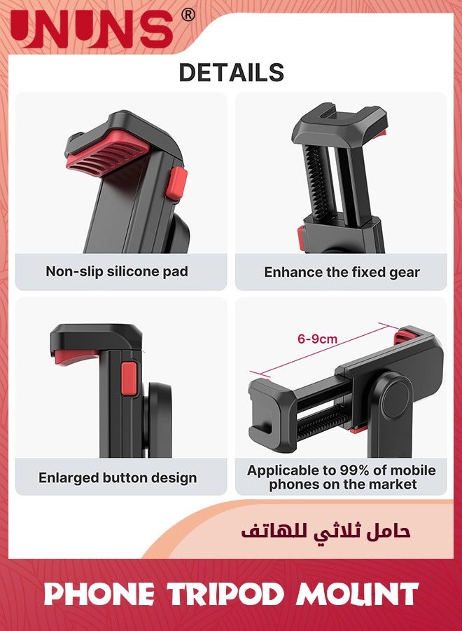 UNUNS Phone Tripod Mount,Universal iPhone Holder Clamp With Dual Cold Shoe,Multi-Functional 360° Rotatable Clamp Holder Phone Clip Adapter For All Phones Vlog Selfie Live Streaming Video Recording  - Image 3