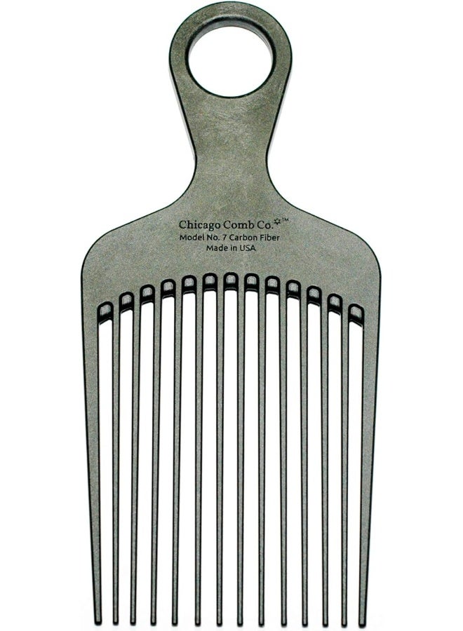 Chicago Comb Model 7 Carbon Fiber Pick Comb, for Long Thick Curly & Afro Hair Styles, Black Color, 6 inches (15 cm) - Image 1