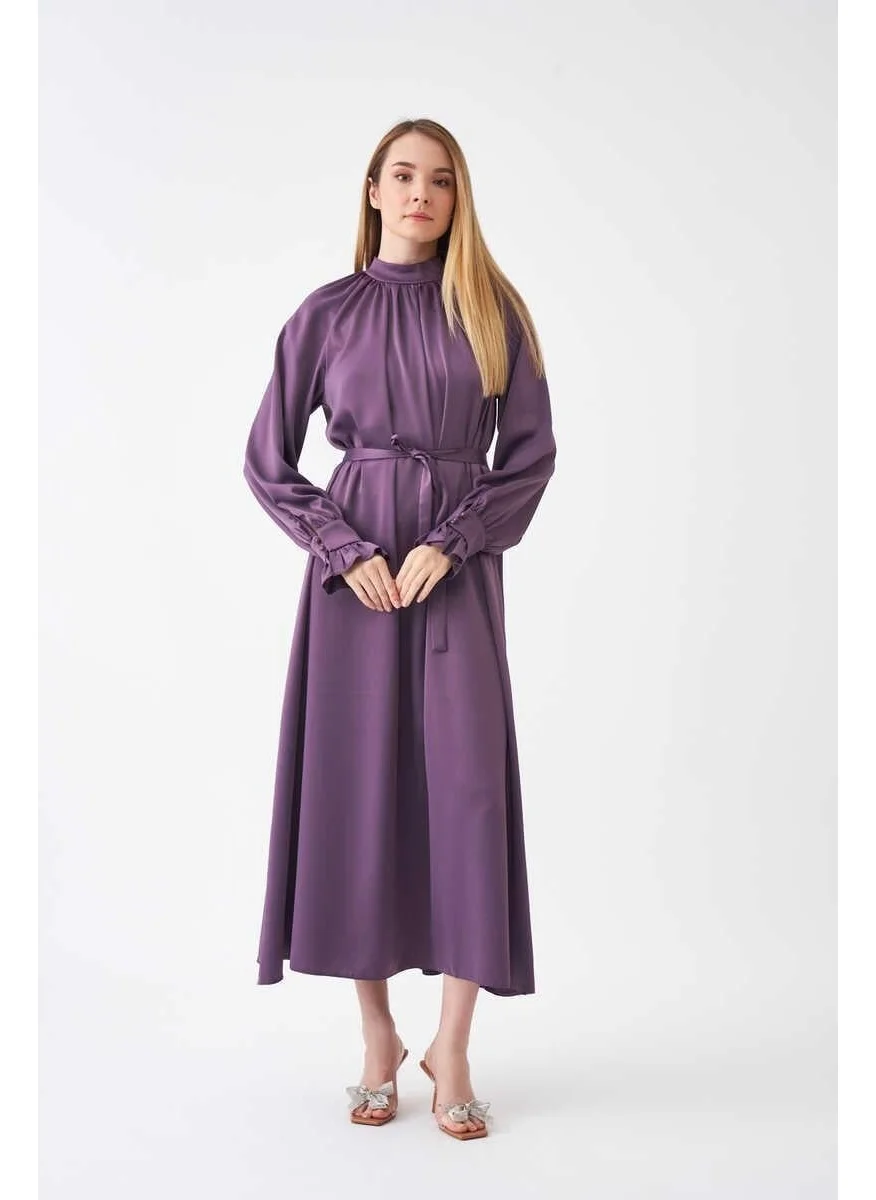 Mevra Sleeve Ruffle Evening Dress Lilac