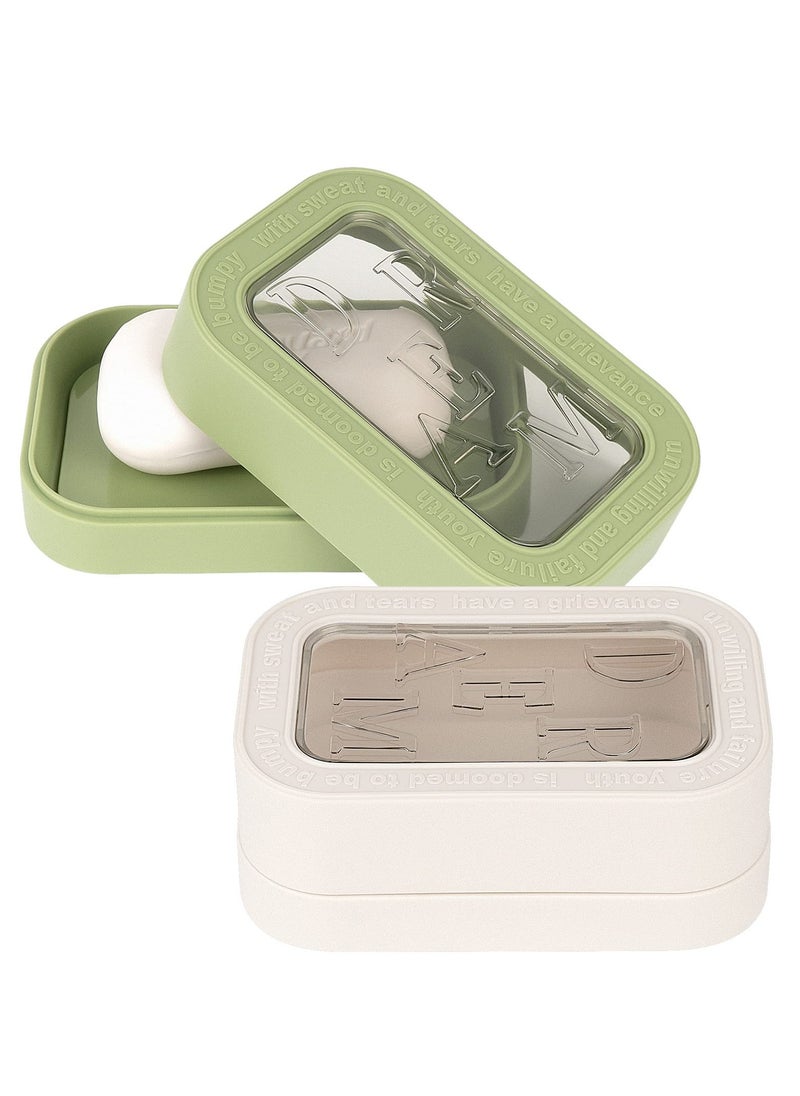 Excefore - Travel Soap Container, 2 Pack Bar Soap Holder Soap Travel Case, Soap Saver Container with Lid, Portable Bar Soap Box with Cover, for Traveling, Camping, Gym, Hiking (White,Green) - Image 1