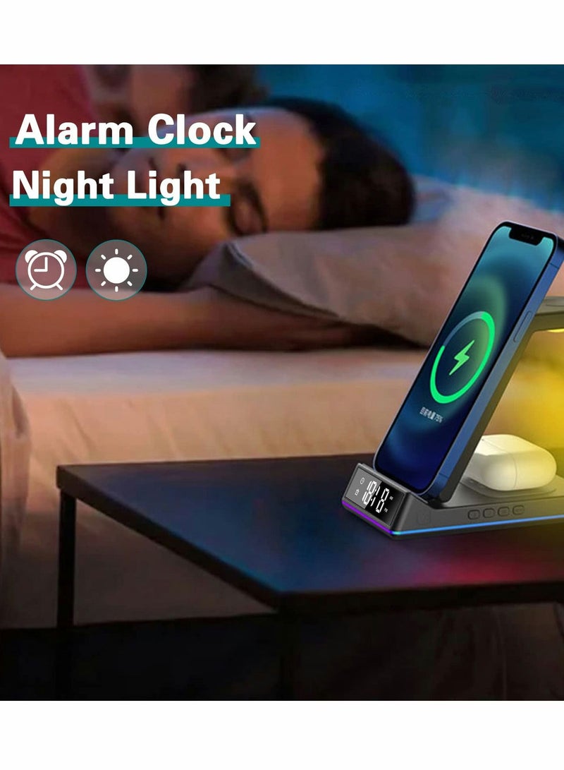 SYOSI Wireless Charger, 5 in 1 Foldable QI Fast Charging Station Compatible iPhone 13 12 11 Pro Max XS MAX/XR/XS/X/8/SE, for iWatch Series 7/6/5/4/3/2/SE, AirPo Pro/3/2 Black - Image 3