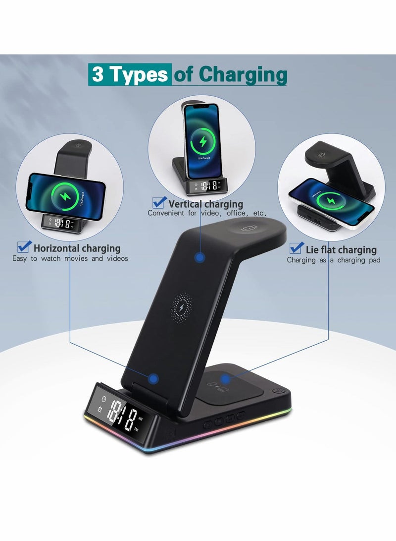 SYOSI Wireless Charger, 5 in 1 Foldable QI Fast Charging Station Compatible iPhone 13 12 11 Pro Max XS MAX/XR/XS/X/8/SE, for iWatch Series 7/6/5/4/3/2/SE, AirPo Pro/3/2 Black - Image 2