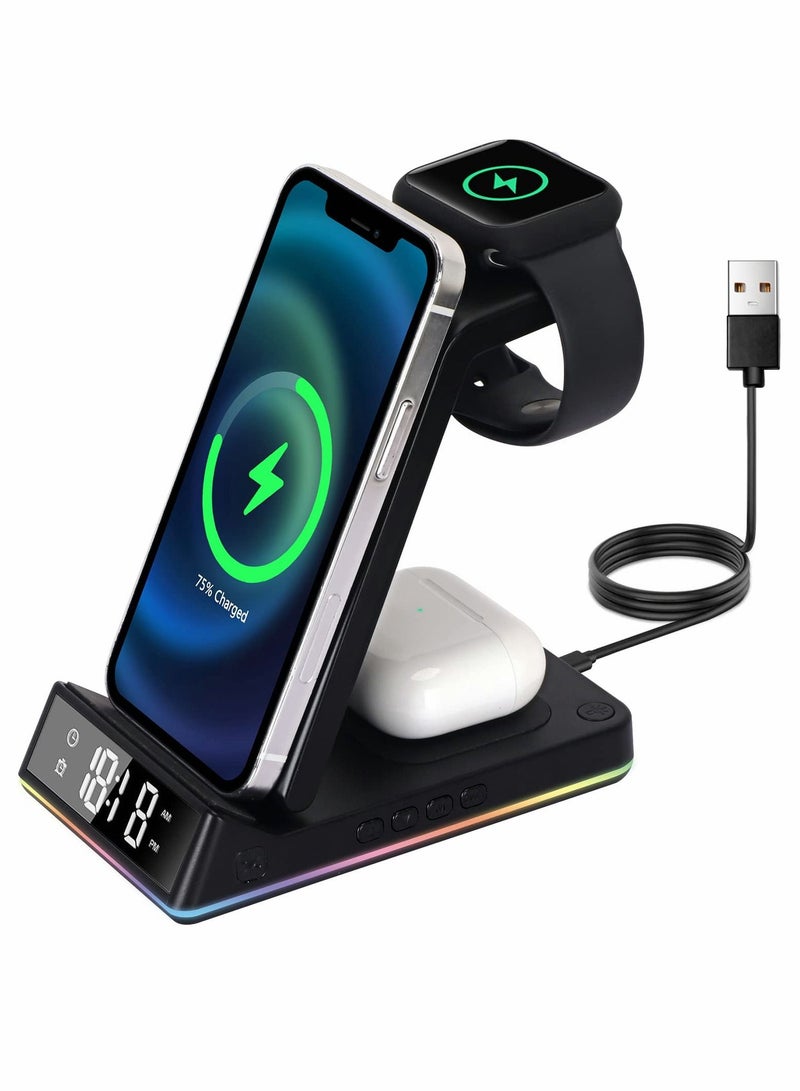 SYOSI Wireless Charger, 5 in 1 Foldable QI Fast Charging Station Compatible iPhone 13 12 11 Pro Max XS MAX/XR/XS/X/8/SE, for iWatch Series 7/6/5/4/3/2/SE, AirPo Pro/3/2 Black - Image 1