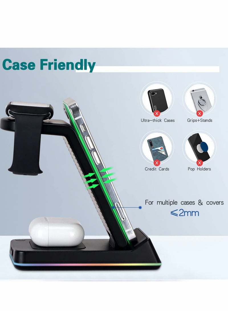 SYOSI Wireless Charger, 5 in 1 Foldable QI Fast Charging Station Compatible iPhone 13 12 11 Pro Max XS MAX/XR/XS/X/8/SE, for iWatch Series 7/6/5/4/3/2/SE, AirPo Pro/3/2 Black - Image 5