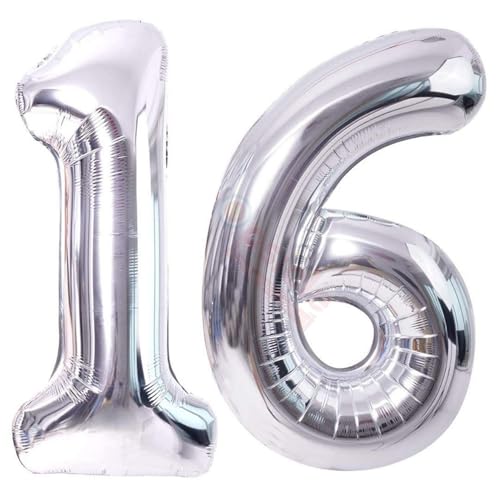 Propsicle 16 inch Birthday Foil 16 Number Helium Balloon Party Decoration Silver Pack of 2 | 16 Year No. Balloons Birthday/Anniversary | Sixteen Number - Image 1