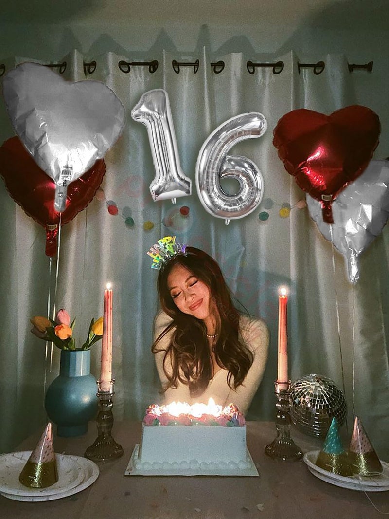 Propsicle 16 inch Birthday Foil 16 Number Helium Balloon Party Decoration Silver Pack of 2 | 16 Year No. Balloons Birthday/Anniversary | Sixteen Number - Image 4