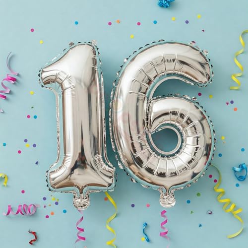 Propsicle 16 inch Birthday Foil 16 Number Helium Balloon Party Decoration Silver Pack of 2 | 16 Year No. Balloons Birthday/Anniversary | Sixteen Number - Image 3
