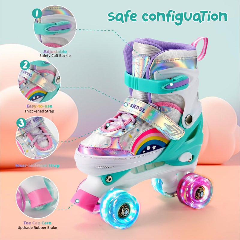 SHDSL Girls Roller Skates 4 Size Adjustable Light up Roller Skates for Girls, Purple Pink Roller Skate for Boys Toddlers, Beginner Kids Roller Skate Indoor Outdoor Sports - Image 2