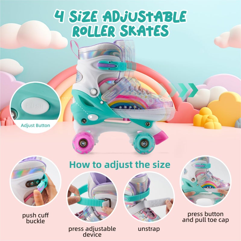 SHDSL Girls Roller Skates 4 Size Adjustable Light up Roller Skates for Girls, Purple Pink Roller Skate for Boys Toddlers, Beginner Kids Roller Skate Indoor Outdoor Sports - Image 3