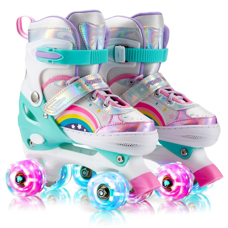 SHDSL Girls Roller Skates 4 Size Adjustable Light up Roller Skates for Girls, Purple Pink Roller Skate for Boys Toddlers, Beginner Kids Roller Skate Indoor Outdoor Sports - Image 1