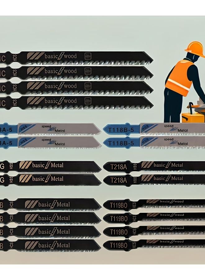 20 Pieces Premium High Carbon Steel Jig Saw Blades Set Multi Material Cutting Wood Plastic Metal Universal Fit Most Saws - Image 1