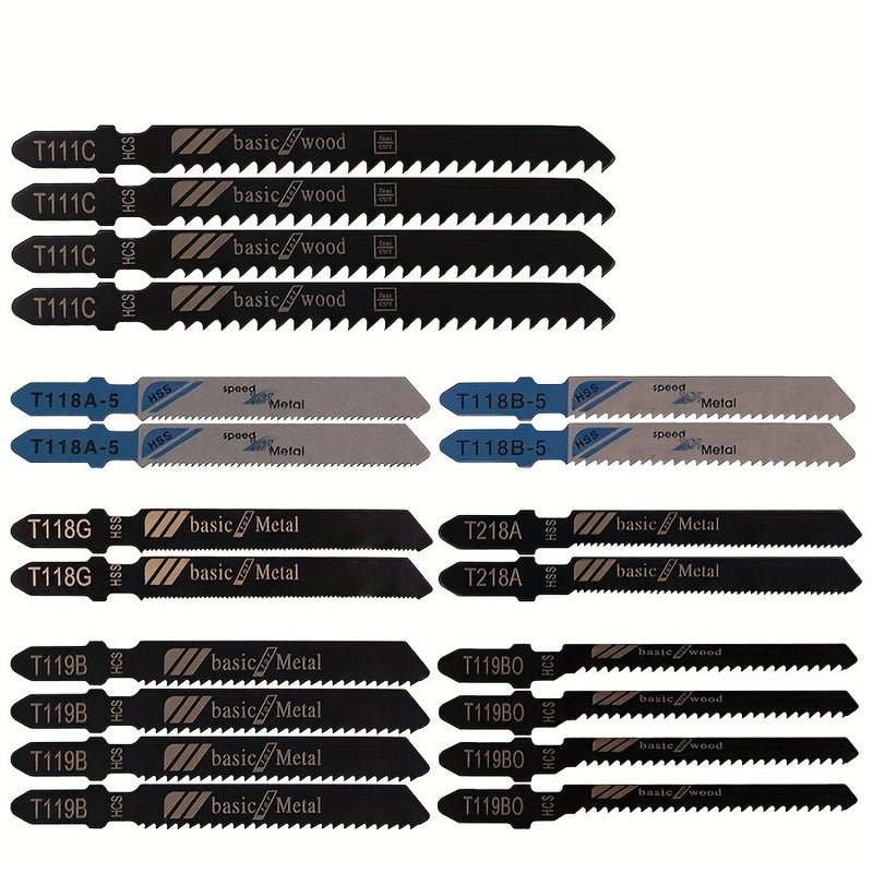 20 Pieces Premium High Carbon Steel Jig Saw Blades Set Multi Material Cutting Wood Plastic Metal Universal Fit Most Saws - Image 3