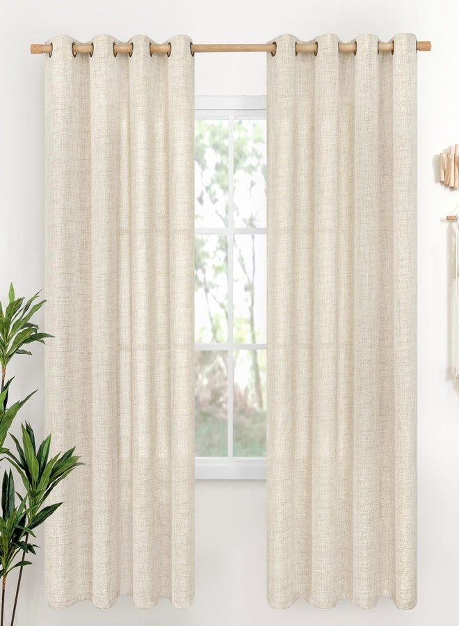 YoungsTex Linen Curtains 72 Inches Long for Living Room 2 Panels, Cream Semi Sheer Drapes with Bronze Grommet Light Filtering Rustic Window Treatments for Bedroom Dining Room, 52 x 72 Inch, 2 Panels - Image 1