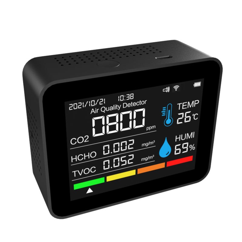Indoor Air Quality Monitor 12 Functions WiFi Thermometer Hygrometer WiFi for Tuya Smart App with 2.8" Color Display Support Alarm Function CO2 /HCHO /PM2.5/ PM1.0/PM10 for Home Car Office Black - Image 2