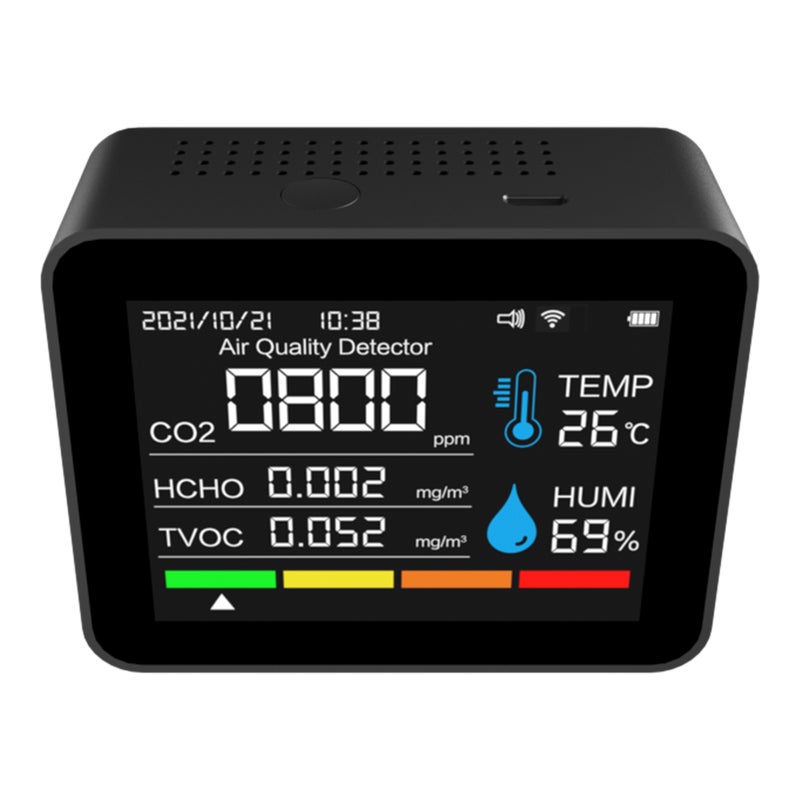 Indoor Air Quality Monitor 12 Functions WiFi Thermometer Hygrometer WiFi for Tuya Smart App with 2.8" Color Display Support Alarm Function CO2 /HCHO /PM2.5/ PM1.0/PM10 for Home Car Office Black - Image 5