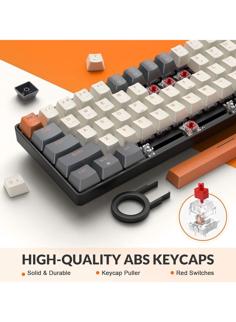K68 Wireless Mechanical Keyboard, Bluetooth 5.0/2.4G 68-Key Hot Swappable Professional Keyboard with Keycap Puller, Red Switch for Mac Windows Shimmer - Image 3
