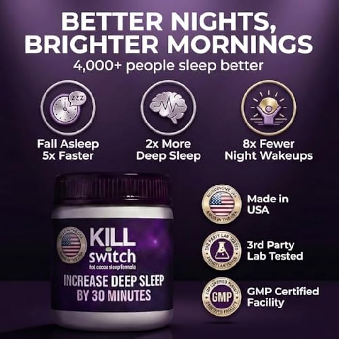 SWITCH Killswitch Sleep Aid for Adults – Fall Asleep Fast & Wake Refreshed, Sugar-Free Hot Chocolate Supplement - Magnesium, Tart Cherry, L-Theanine & More for Restful Sleep, 30 Servings, Made in USA - Image 3