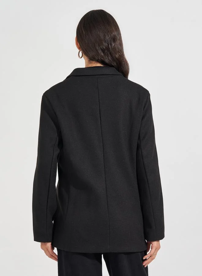 Styli Longline Wool Like Double Breasted Blazer