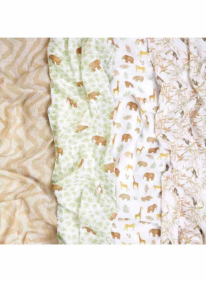 aden + anais Pack of 4 Essentials Cotton Muslin Swaddle Blanket Tanzania