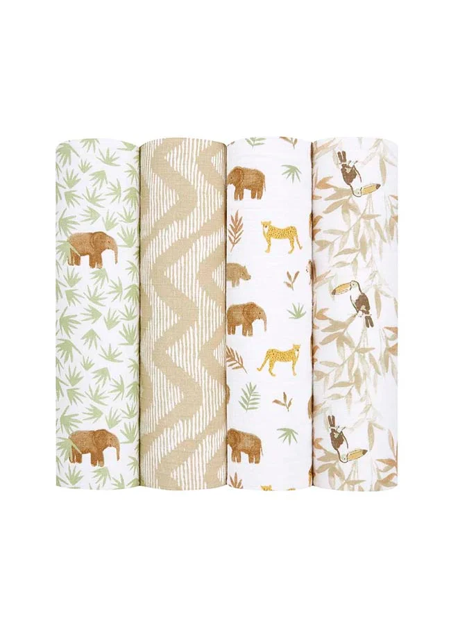 aden + anais Pack of 4 Essentials Cotton Muslin Swaddle Blanket Tanzania