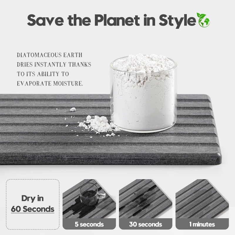 Razborci 2PCS Water Absorbing Stone Drying Tray Mat for Bathroom Sink & Kitchen Counter Organizer, Quick Dry Dish Soap Dispenser Sponge Holder, Vanity Sink Caddy, Coaster, Dark Gray - 10" x 6" - Image 4