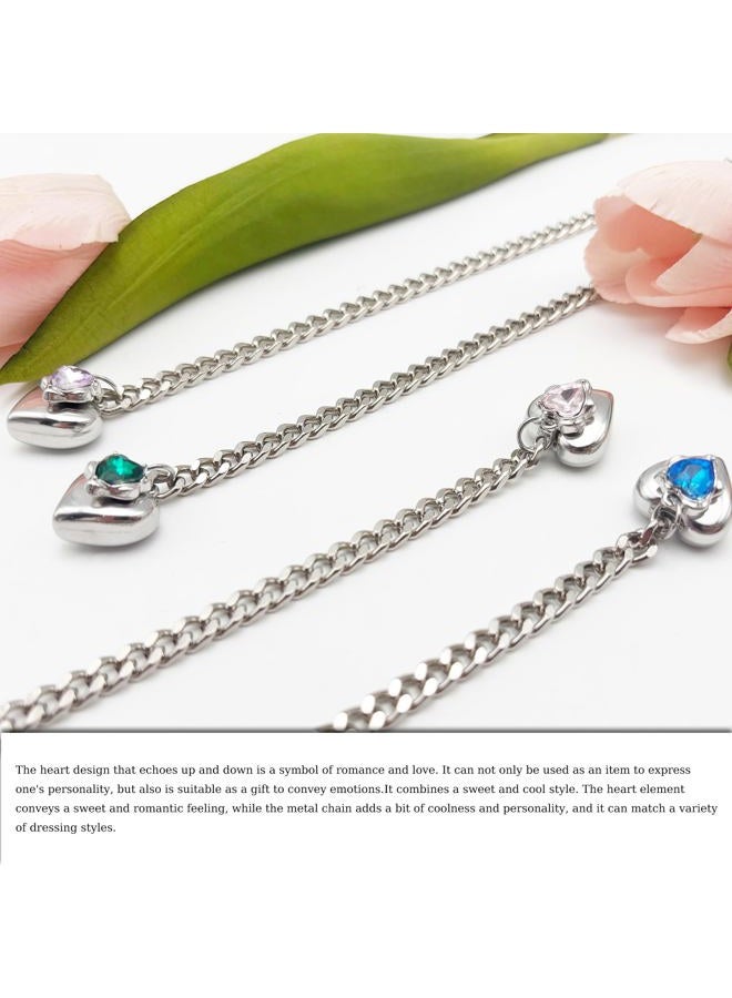 EverGlimp Heart Layer Pendant Necklace for Women, Adjustable Slip Chain with Colorful Gemstone & Heart Clasp, Romantic Jewelry Gift. (Silver-Green) - Image 3