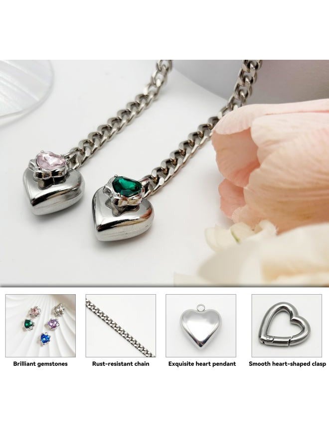 EverGlimp Heart Layer Pendant Necklace for Women, Adjustable Slip Chain with Colorful Gemstone & Heart Clasp, Romantic Jewelry Gift. (Silver-Green) - Image 5