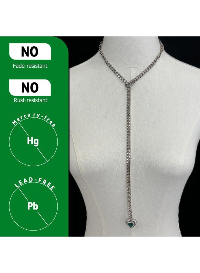 EverGlimp Heart Layer Pendant Necklace for Women, Adjustable Slip Chain with Colorful Gemstone & Heart Clasp, Romantic Jewelry Gift. (Silver-Green) - Image 4