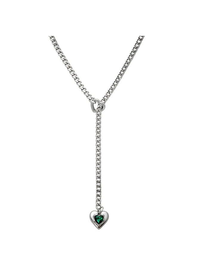 EverGlimp Heart Layer Pendant Necklace for Women, Adjustable Slip Chain with Colorful Gemstone & Heart Clasp, Romantic Jewelry Gift. (Silver-Green) - Image 1