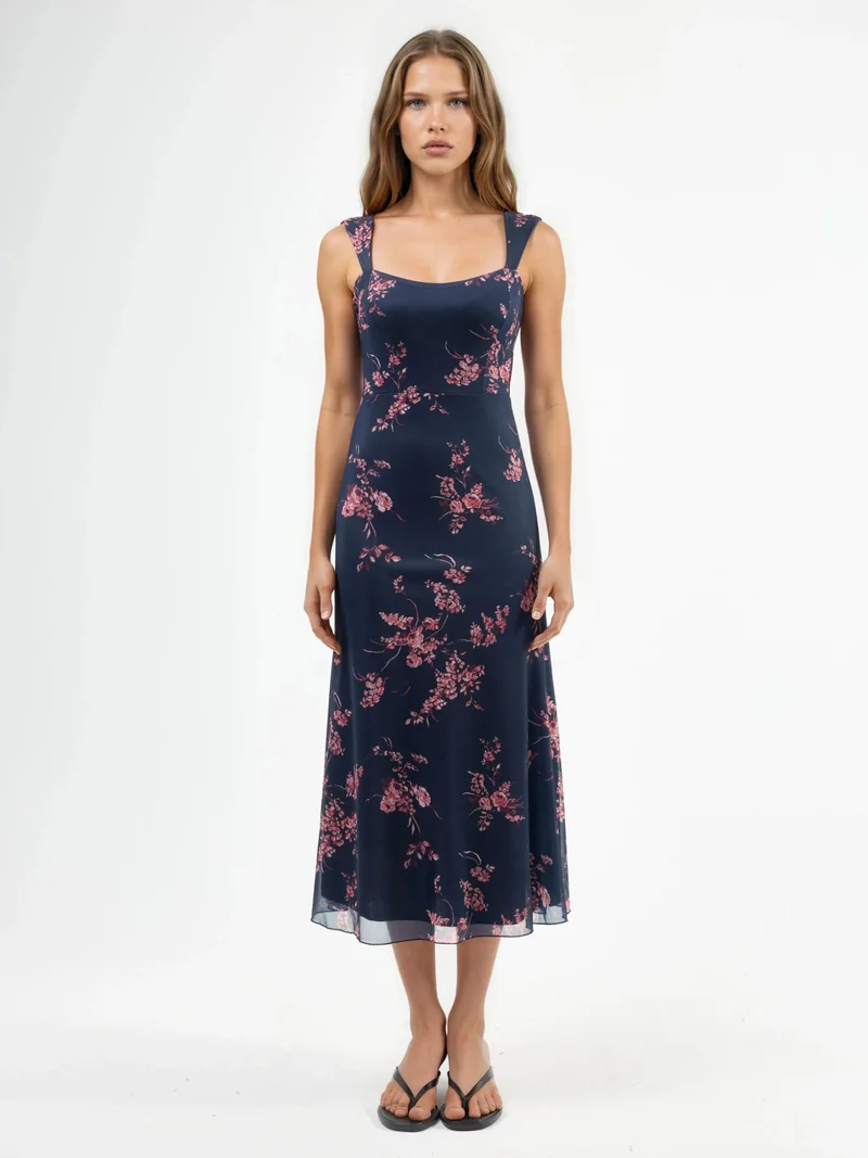 Hiccup Multicolor Floral Midi Dress with Heart Collar for Women | Best Price UAE