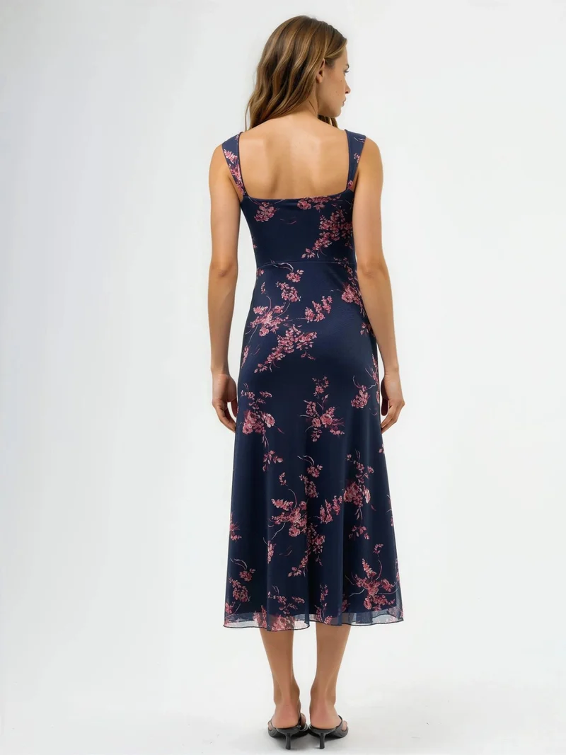 Hiccup Multicolor Floral Midi Dress with Heart Collar for Women | Best Price UAE
