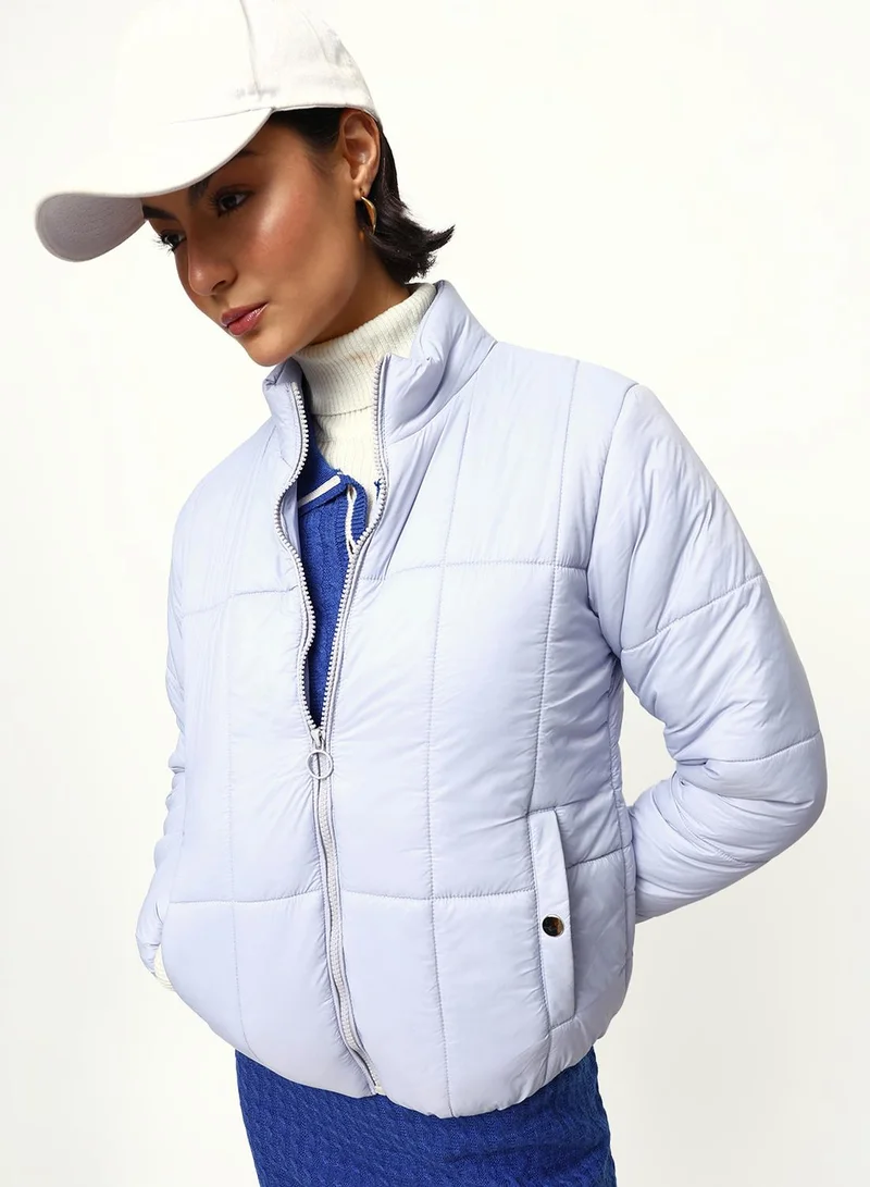 Dennis Lingo Women's Lilac 100% Polyester Solid Puffer Regular Fit Jacket