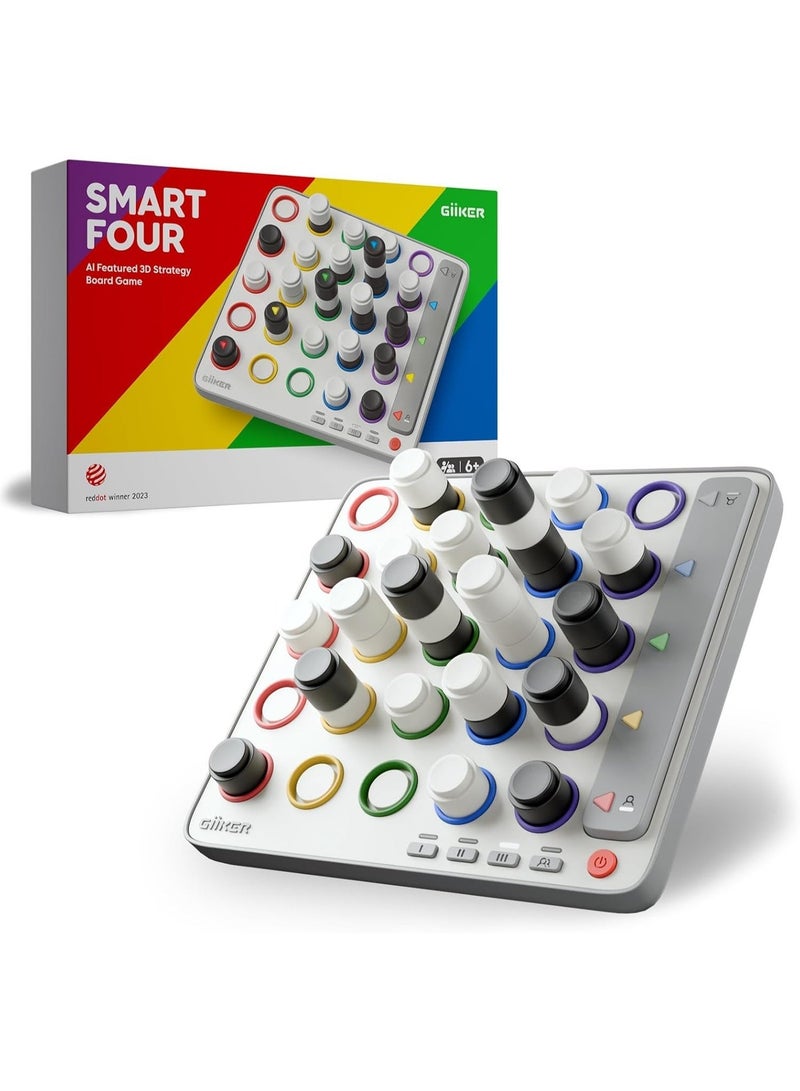 جيكر ألعاب الألغاز GiiKER Smart Four، لعبة 4 في صف ثلاثية الأبعاد مدعومة بالذكاء الاصطناعي، ألعاب سفر للأعمار من 4 إلى 12 سنة فما فوق، ألعاب استراتيجية مع حكم مدمج للاعبين من 1 إلى 2، هدية عيد ميلاد للأطفال ولعشاء عائلي - Image 1