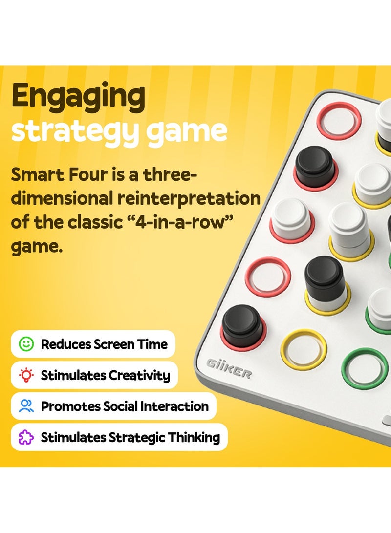 جيكر ألعاب الألغاز GiiKER Smart Four، لعبة 4 في صف ثلاثية الأبعاد مدعومة بالذكاء الاصطناعي، ألعاب سفر للأعمار من 4 إلى 12 سنة فما فوق، ألعاب استراتيجية مع حكم مدمج للاعبين من 1 إلى 2، هدية عيد ميلاد للأطفال ولعشاء عائلي - Image 4